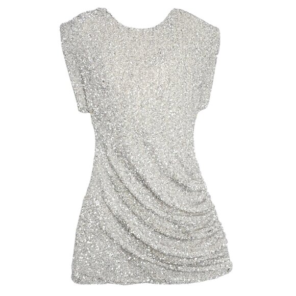 NWT ZARA ZW COLLECTION SILVER SEQUIN MINI DRESS OPEN BACK STUNNING GLAM MEDIUM - Picture 2 of 10